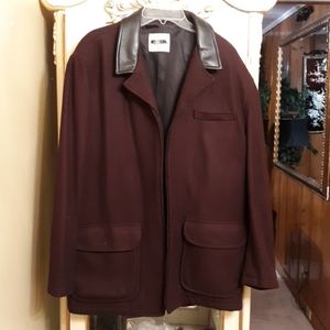 Burgundy wool Jacket Leather collar